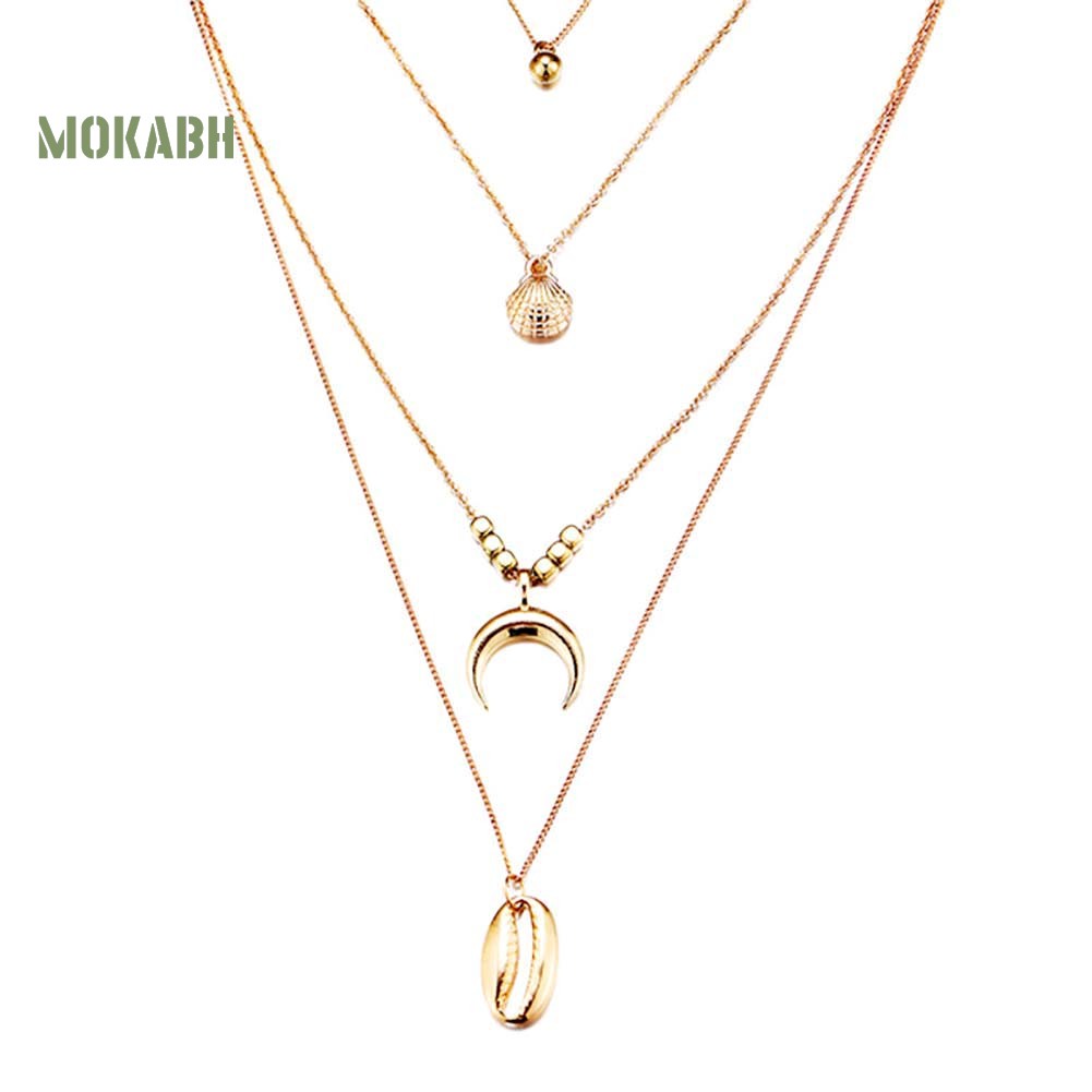 [Mok Abh] Vòng cổ Nhiều Lớp Với Mặt Dây Hình Vỏ Sò Và Mặt Trăng Phong Cách Boho