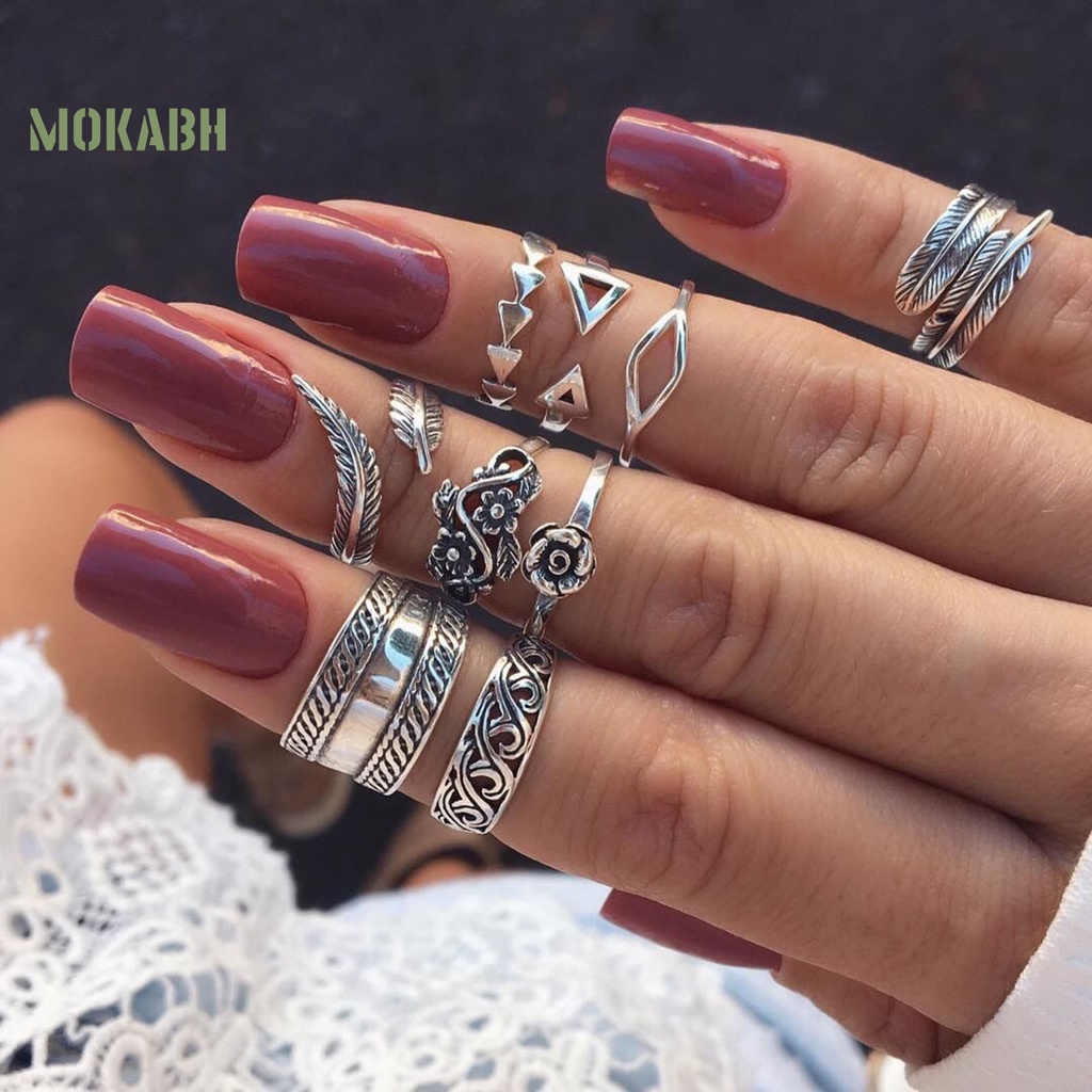 9 Nhẫn Đeo Khớp Ngón Tay Họa Tiết Hình Hoa Lá Theo Phong Cách Vintage