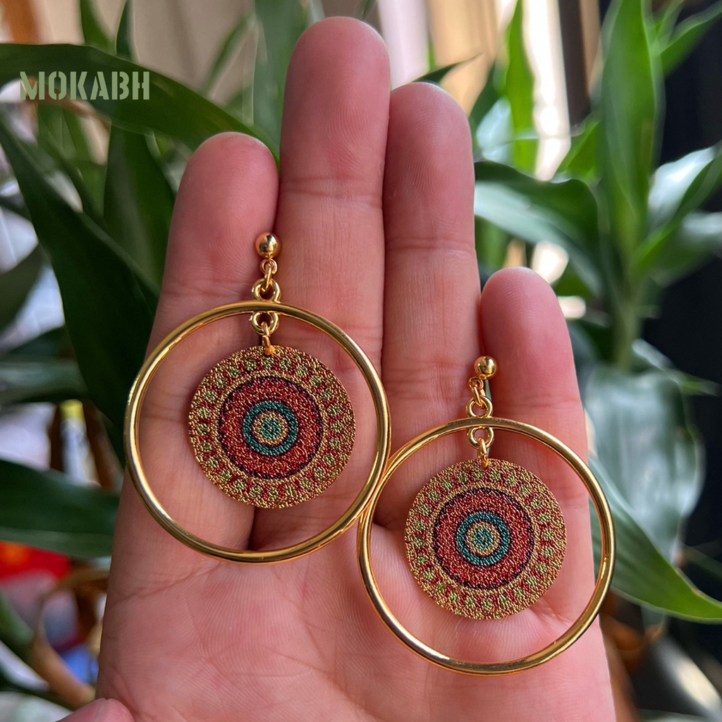 1 Đôi Bông Tai Tròn Mạ Điện Họa Tiết Hình Học Phong Cách Vintage Dành Cho Nữ