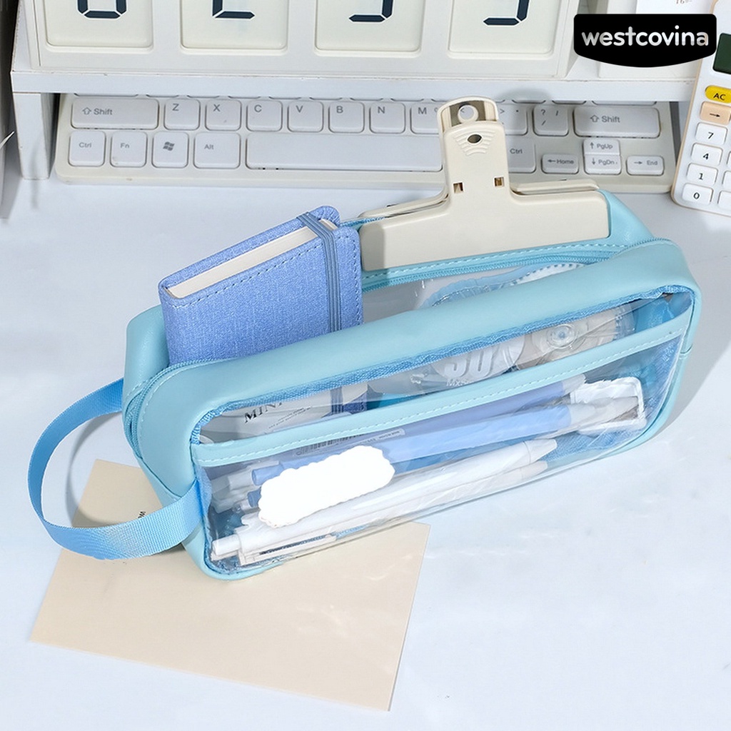 [WSTN]✎Túi Đựng Bút Chì Sức Chứa Lớn Trong Suốt Chống Thấm Nước Có Tay Cầm Tiện Dụng
