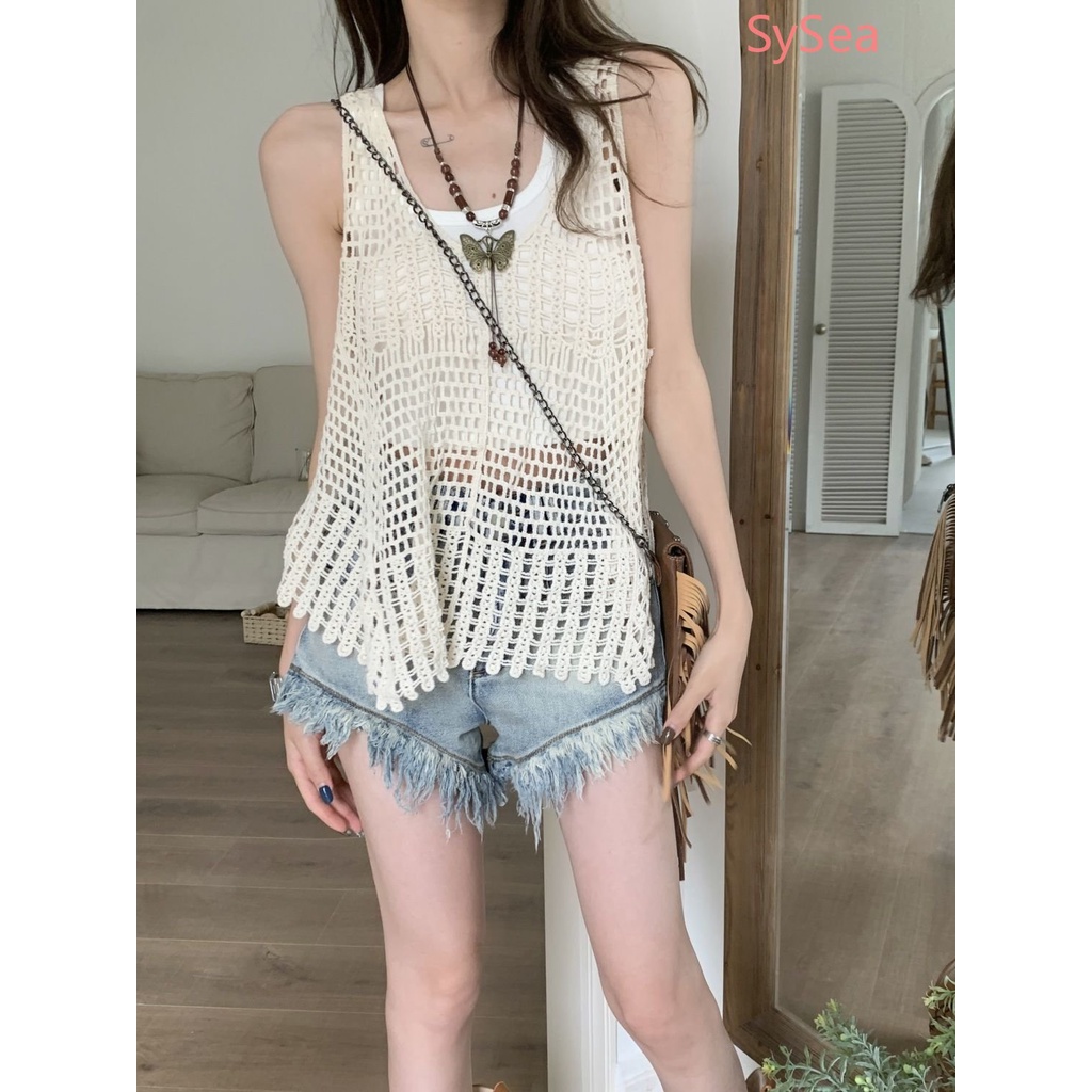 Bộ Áo Hai Dây Dệt Kim Thời Trang Mùa Hè Phong Cách Bohemian Dành Cho Nữ