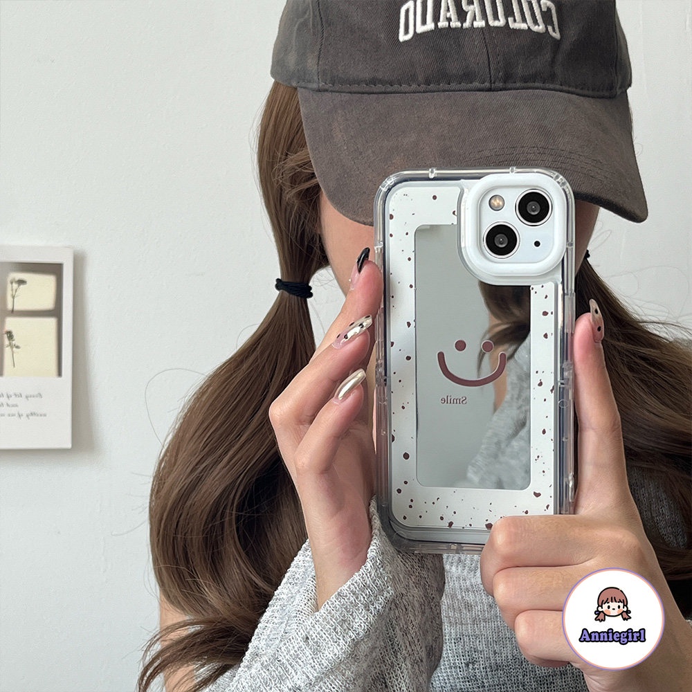 Ốp Điện Thoại TPU Mềm Tích Hợp Gương Trang Điểm Hình Mặt Cười Cho IPhone 11 14 Pro Max 13 Pro Max 12