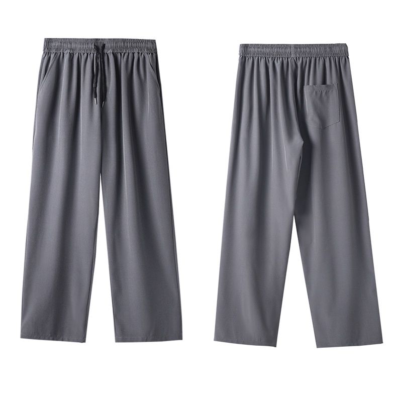 Quần Dài Vải Lụa Lạnh Mỏng Dáng Rộng Màu Đen Thời Trang Xuân Thu Cho Nam