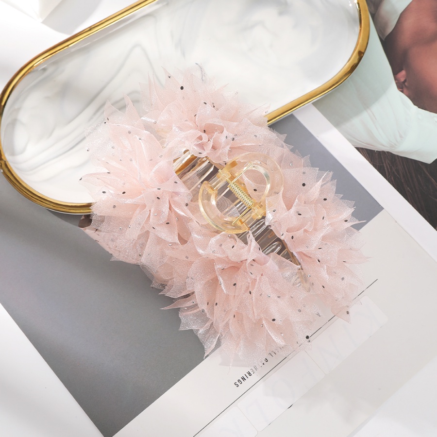 Kẹp Tóc Đuôi Ngựa Bằng Acrylic Hình Hoa Lưới Đính Kim Cương Phong Cách Hàn Quốc