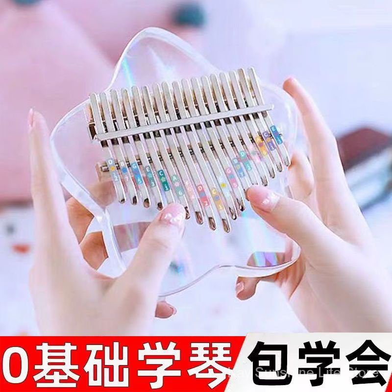 Đàn Kalimba Mini Ngón Cái Trong Suốt Họa Tiết Chân Mèo Và Cầu Vồng 17 Tông 21