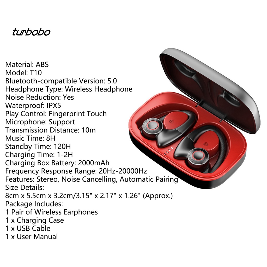 Tai nghe không dây T10 Dạng Móc Vành Tai Chống Nước IPX5 Âm Thanh Nổi Giảm Tiếng Ồn Có Tích Hợp Vòng 5.0