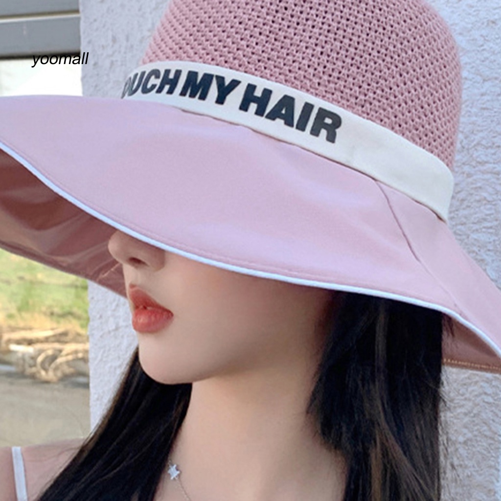 Mũ Tai Bèo Rộng Vành Chống Nắng Phối Ruy Băng In Chữ Thời Trang Mùa Hè Cho Nữ