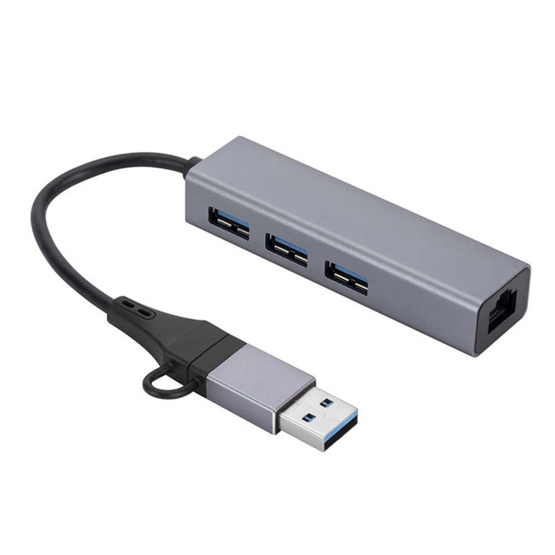 Thẻ Mạng Gigabit 1000Mbps 3 Cổng 3.0 HUB 2 Trong 1 Cáp USB-C Sang RJ45
