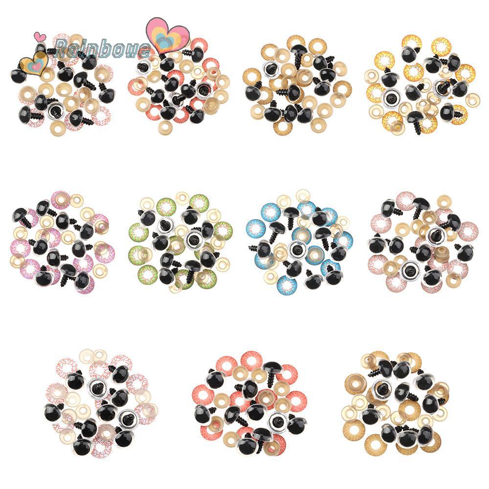 Set 10 / 5 Cặp Mắt Màu Cầu Vồng Chất Lượng Cao Kèm Vòng Đệm Cho Búp Bê