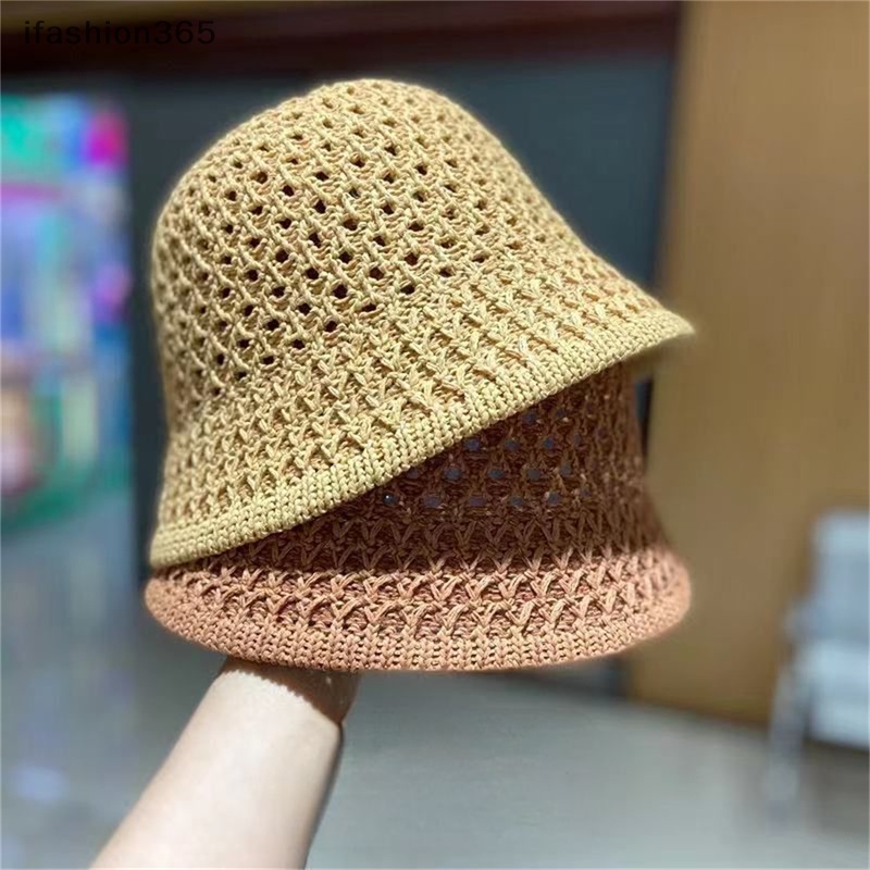 Mũ Bucket Dệt Kim Mềm Màu Trơn Đơn Giản Thời Trang Mùa Hè ifashion365