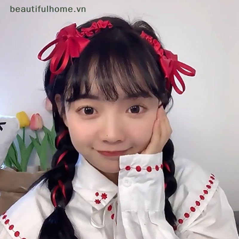 1 Cặp Kẹp Tóc Hình Nơ Màu Hồng Phong Cách Lolita Nhật Bản Dễ Thương Cho Bạn Gái