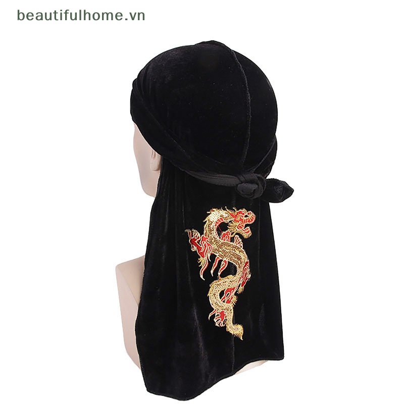 [beautifulhome] Khăn Trùm Đầu Bandana Nhung Đính Kim Sa Hình Rồng Trung Quốc Cho Nam Và Nữ [beauty]