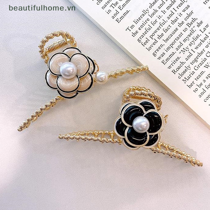 [beautifulhome] Kẹp Móng Vuốt Hoa Trà Đính Ngọc Trai Thời Thượng Quà Tặng Cho Nữ [beauty]