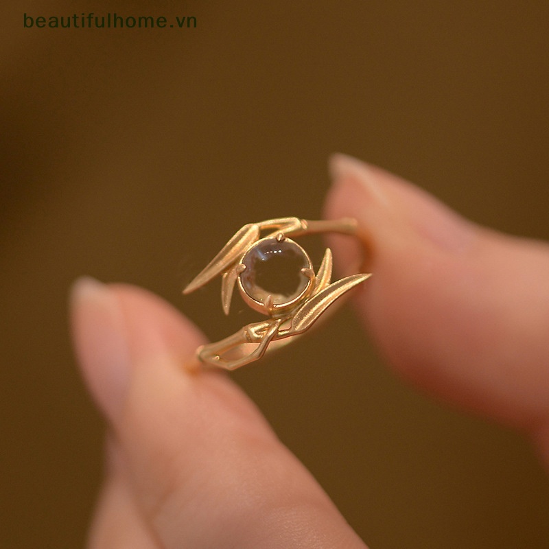 [beautifulhome] Nhẫn Opal Trong Suốt Thiết Kế Hình Lá Tre Độc Đáo Thời Trang Vintage Có Thể Điều Chỉnh Cho Nữ [beauty]