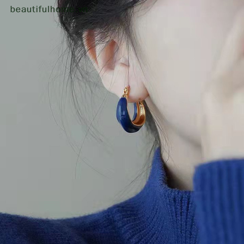 1 Đôi Bông Tai Tròn Bằng Hợp Kim Màu Xanh Lá Cây Phong Cách Vintage Hàn Quốc Thanh Lịch Dành Cho Nữ