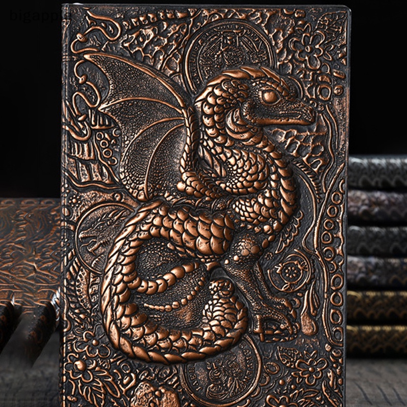Sổ Tay 3D A5 Bìa Da Pu Dập Nổi Họa Tiết Rồng Ba Chiều Phong Cách Retro Châu Âu