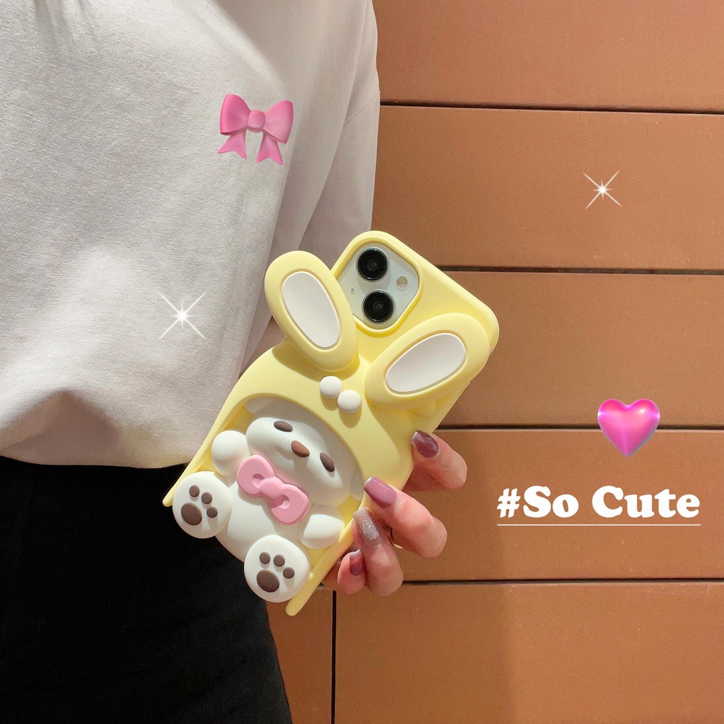 Ốp Điện Thoại TPU Silicon Mềm Hình Cún 3D Màu Hồng Vàng Bảo Vệ Toàn Diện Chống Rơi Cho iPhone 14 13 12 11 Pro Max