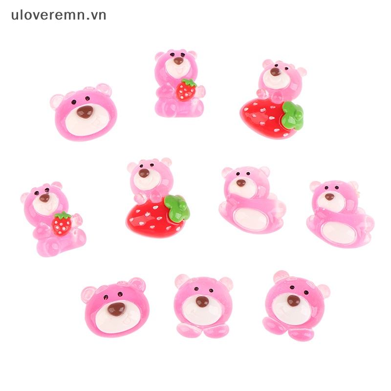 Bộ 5 Gấu Dâu Tây Mini Bằng Nhựa Phát Quang Trang Trí Sân Vườn