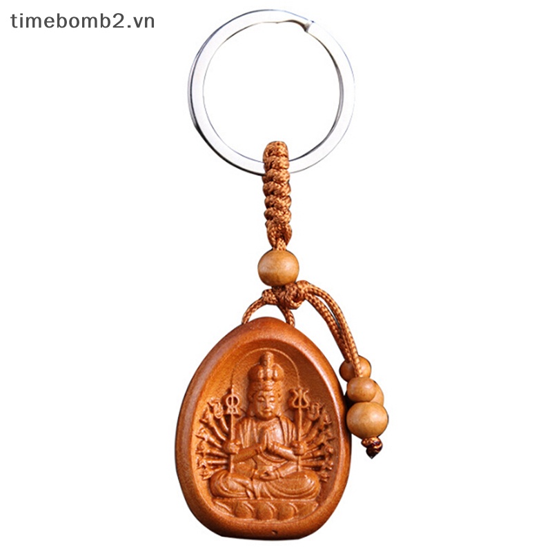 {Timebomb} Móc Chìa Khóa / Túi / Xe Hơi Bằng Gỗ Khắc Hình Phật May Mắn