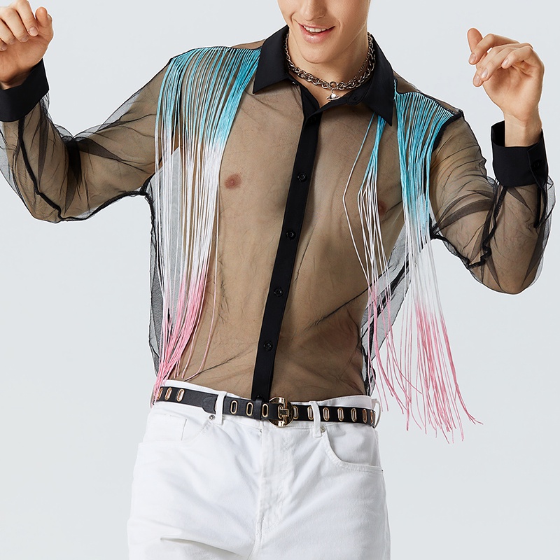 INCERUN Áo Kiểu Tay Dài Phối Lưới Tua Rua Thời Trang