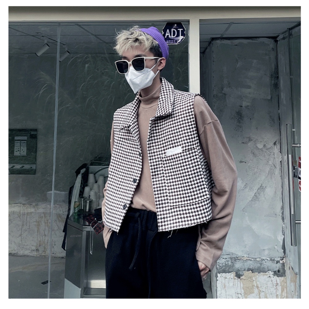 Áo Khoác Không Tay Họa Tiết Caro Phong Cách Mỹ Cao Cấp Cho Nam