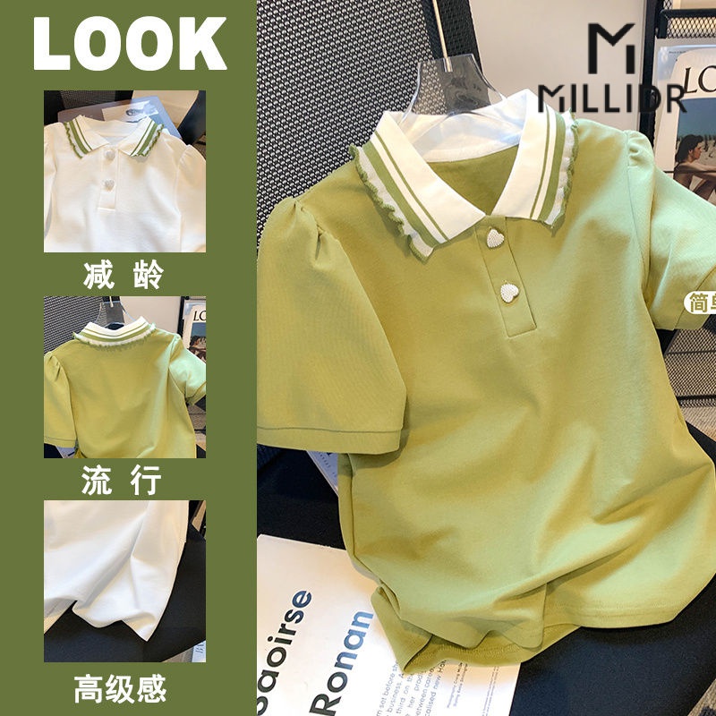 Áo thun polo cotton tay ngắn phong cách Hàn Quốc cho nữ
