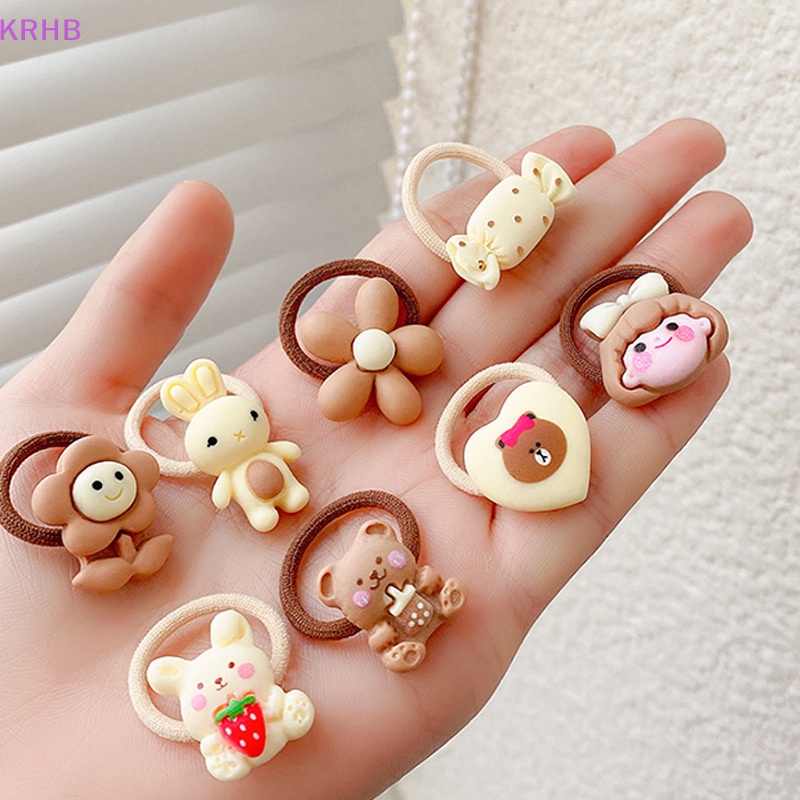 Set 10 Dây Cột Tóc Co Giãn Hình Gấu / Thỏ Mini Dễ Thương Cho Bé Gái Mới