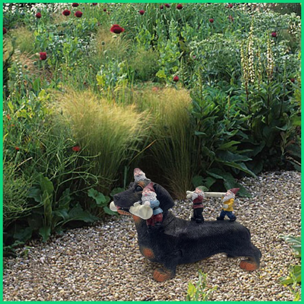 Gnome Tượng Resin Hình Chú Chó Ăn Xương Trang Trí Sân Vườn Nghệ Thuật Dachshund Dwarf Jwvn