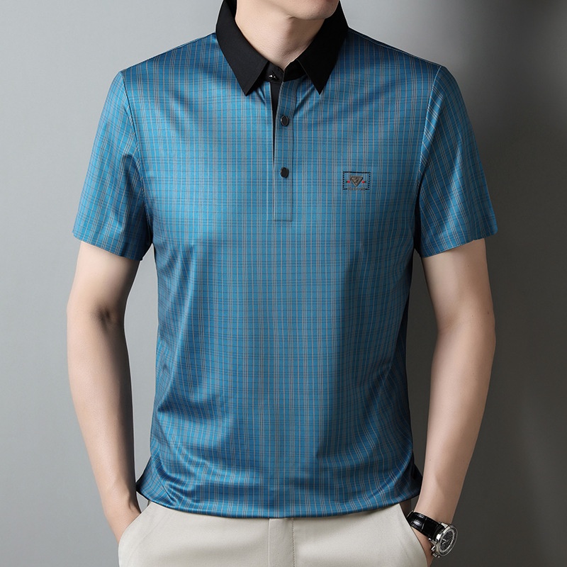Áo Thun POLO Ngắn Tay Không Đường May Cỡ Lớn In Họa Tiết Caro Thời Trang Cho Nam