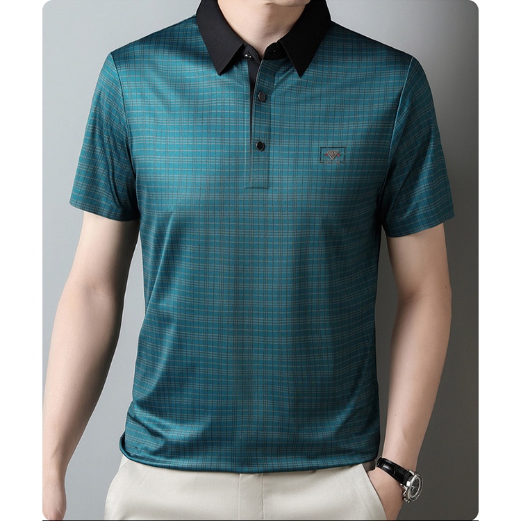 Áo Thun POLO Ngắn Tay Không Đường May Cỡ Lớn In Họa Tiết Caro Thời Trang Cho Nam