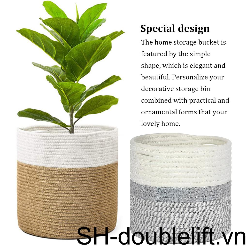 Giỏ Đựng Đồ Giặt / Đồ Chơi / Chậu Hoa Bằng Dây Cotton Bện Thủ Công Có Thể Gấp Gọn Trang Trí Nhà