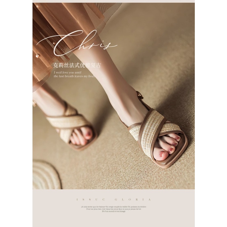 Duoya Factory Thẳng Hàng ~ [Hàng Có Sẵn] Giày Sandal Gót Dày Mềm Dây Chéo Màu Sắc Dành Cho Nữ Miễn Phí Vận Chuyển