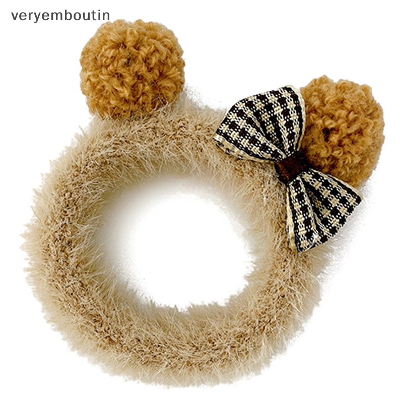 Dây Cột Tóc Co Giãn Đính Lông Giả Hình Gấu Dễ Thương Cho Nữ