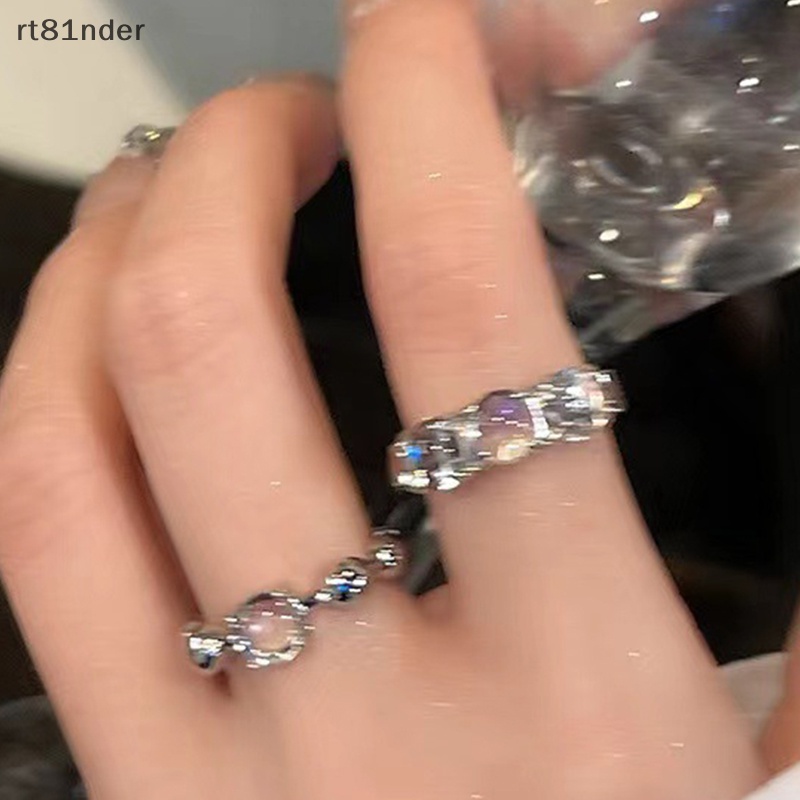 Rt Bộ 2 Nhẫn Mở Đính Đá Pha Lê Lấp Lánh Bằng Hợp Kim Màu Bạc Có Thể Điều Chỉnh Thời Trang Cho Cặp Đôi