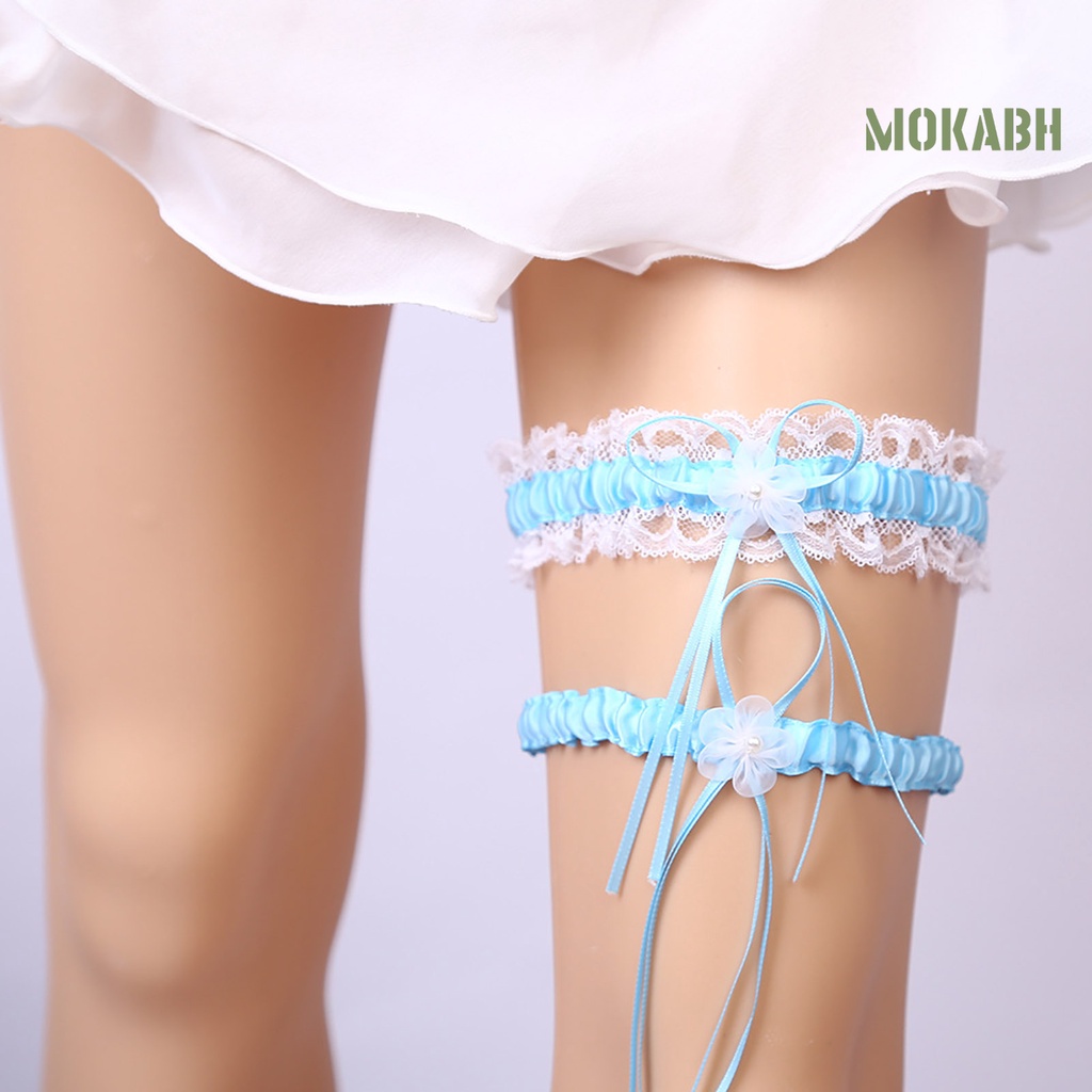 Bộ 2 Đai Nịt Đùi Ren Co Giãn Đính Nơ Xinh Xắn Cho Cô Dâu