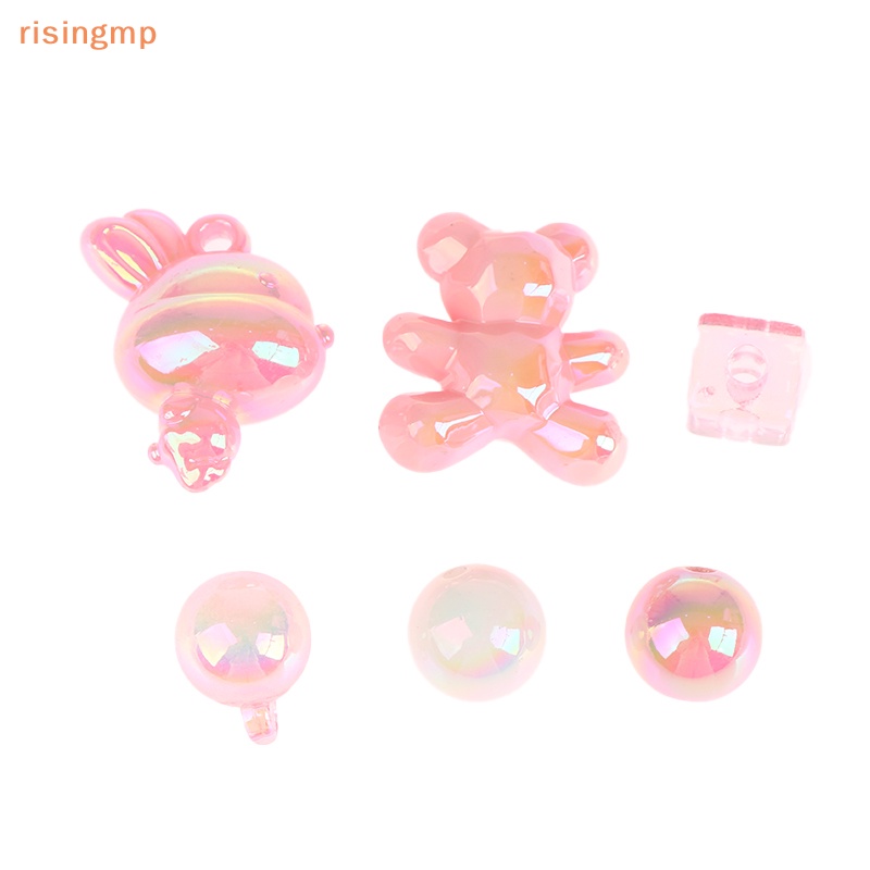 Set 5 / 10 Hạt Acrylic Phát Quang Hình Thỏ / Gấu Hồng Làm Vòng Đeo Tay / Cổ