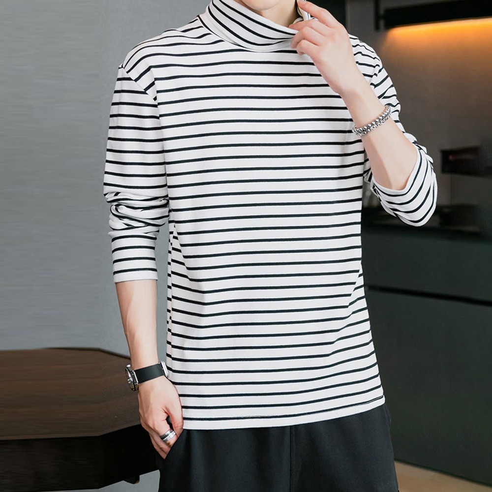 Áo Thun Dài Tay Họa Tiết Kẻ Sọc Chất Liệu Polyester Thời Trang Mùa Đông Cho Nam Size M-2XL