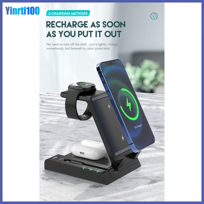 Đế Sạc Nhanh Không Dây Yinrti 3 Trong 1 15w Tương Thích Với Điện Thoại Đồng Hồ Ios