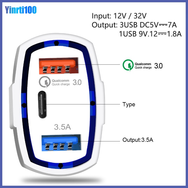 Tẩu Sạc Nhanh Qc3.0 3 Cổng Type-c Cho Xe Ô Tô