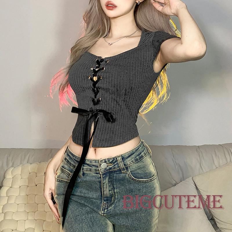 Áo Thun Tay Ngắn Dáng Ôm Cột Dây Màu Trơn Thời Trang Mùa Hè Quyến Rũ Cho Nữ