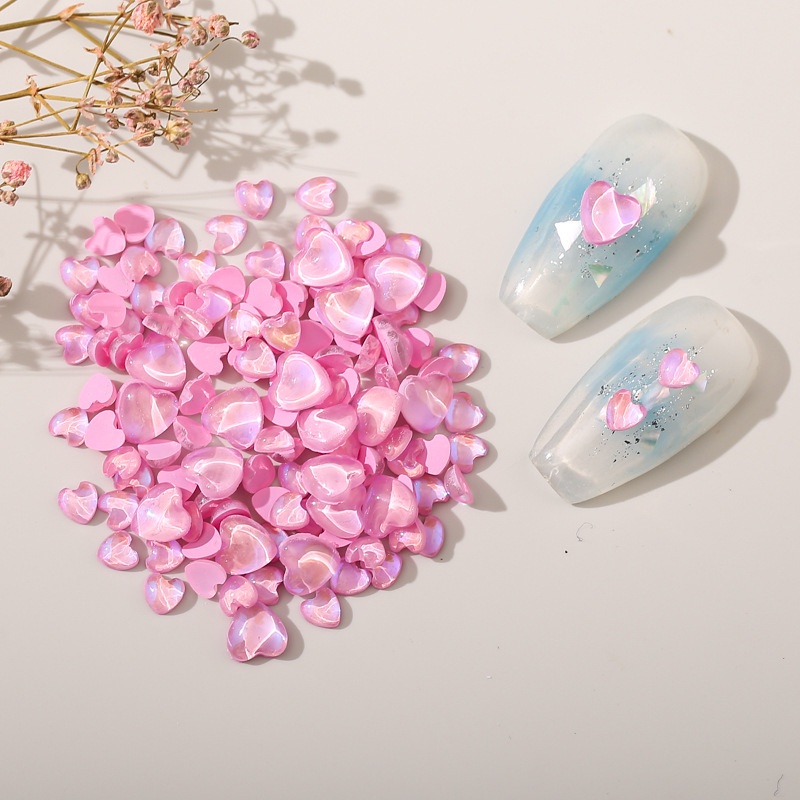 Set 50 Phụ Kiện Trang Trí Móng Tay Hình Trái Tim Màu Sắc Gradient Sáng Bóng DIY