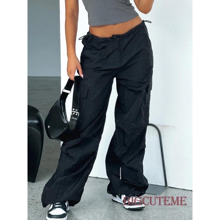Quần Dài Dáng Rộng Màu Trơn Có Dây Rút Và Túi Cá Tính Cho Nữ