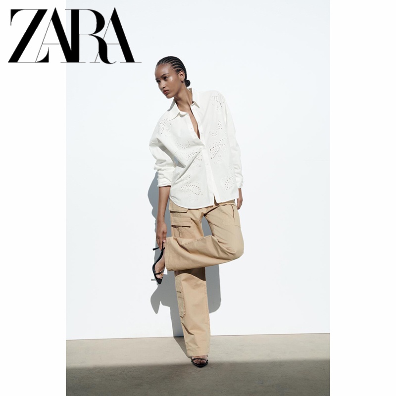 Zara Áo Sơ Mi Trắng Tay Dài Dáng Rộng Thời Trang Thanh Lịch Cho Nữ