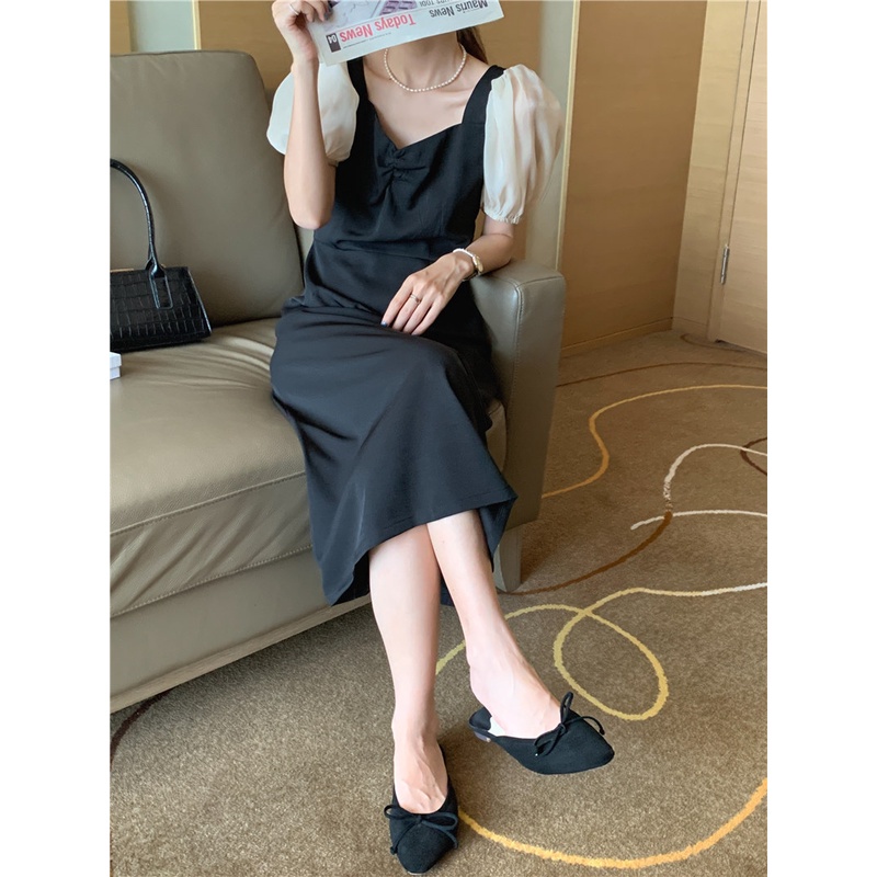 SUXI Đầm Chữ A Tay Ngắn Dáng Ôm Phong Cách Vintage Hàn Quốc Thời Trang Mùa Hè Dành Cho Nữ