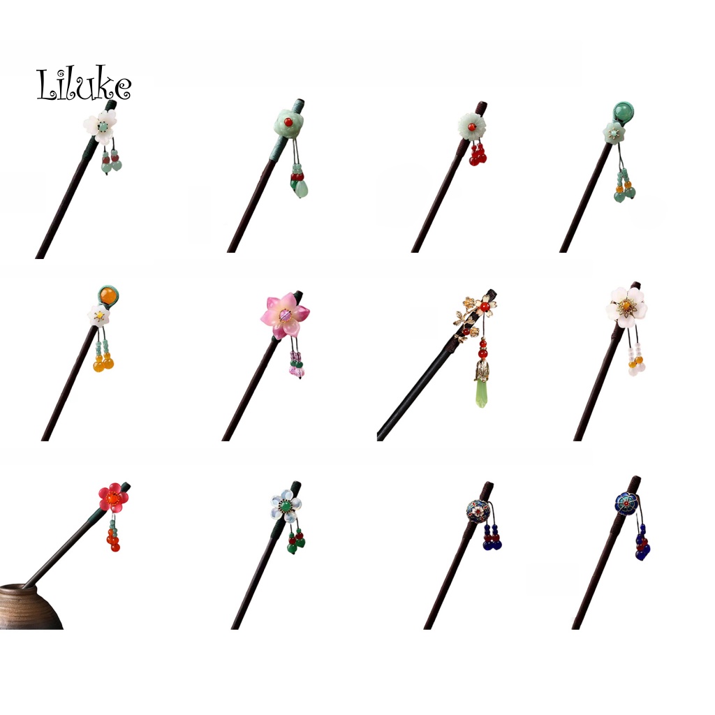 Trâm Cài Tóc Bằng Gỗ Đính Hạt Và Tua Rua Phong Cách Trung Hoa Cổ Điển Cho Nữ