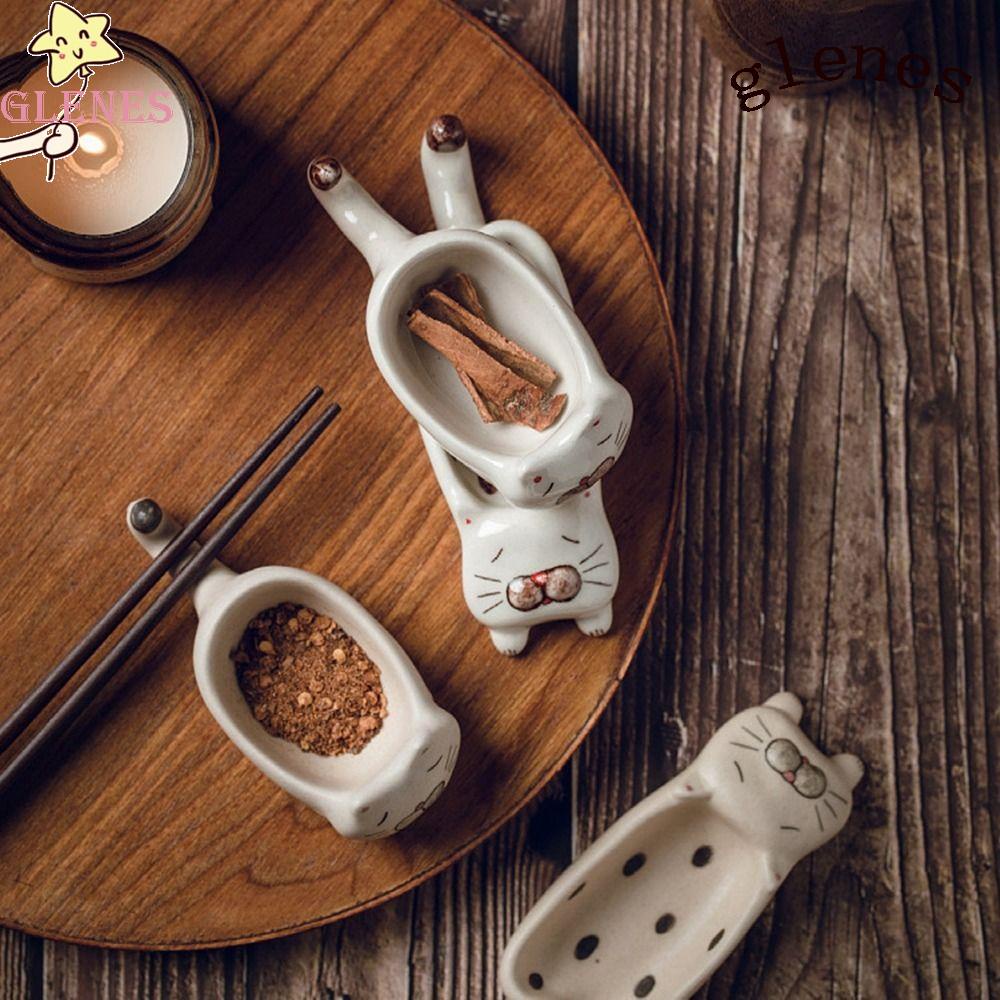 Giá Đỡ Bằng Sứ Hình Mèo Đáng Yêu Đựng Gia Vị Tiện Dụng Cho Nhà Bếp