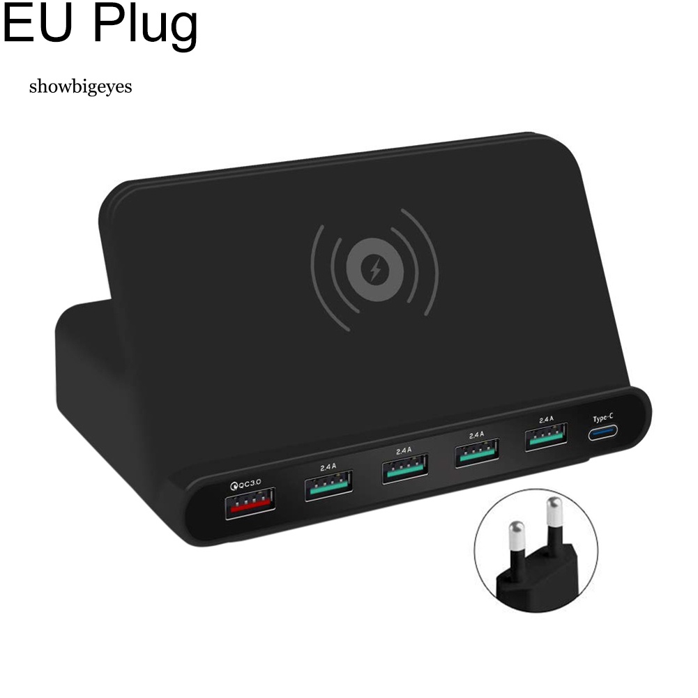 Đế Sạc Nhanh Không Dây USB Type-C 3 Trong 1 6 Cổng 3.0 2.14A