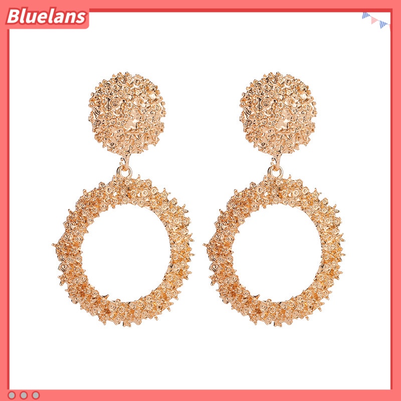 [BLS] Khuyên Tai Tròn Lớn Bằng Kim Loại Họa Tiết Retro