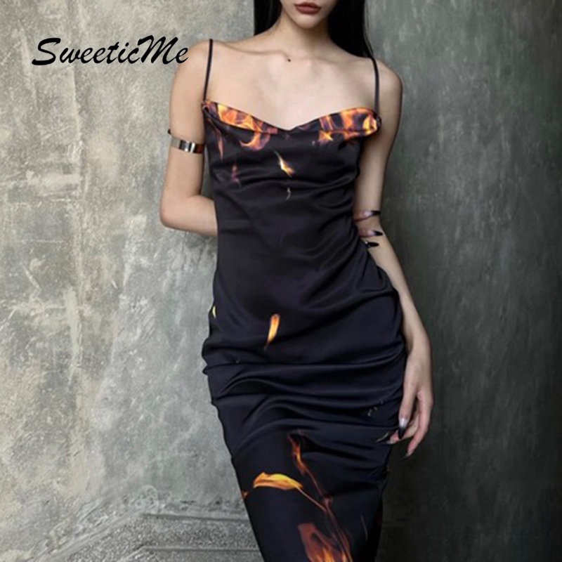 Đầm Dài Không Tay Hở Lưng Dáng Ôm In Họa Tiết Thời Trang 2023 Cho Nữ