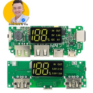 Mạch sạc pin lithium 18650 hai cổng usb 5v 2.4a micro/type-c usb cho điện thoại